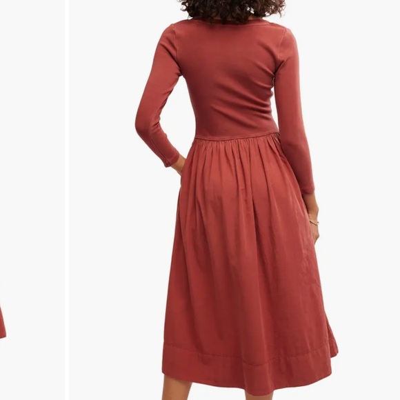 FREE PEOPLE AELIA LONG SLEEVE MIDI DRESS RUST LARGE - Picture 2 of 4